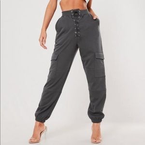 SXF x Missguided Grey Lace Up Pocket Joggers